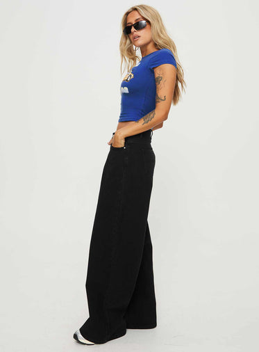 Naylor Mid Rise Wide Leg Jeans Washed Black Denim