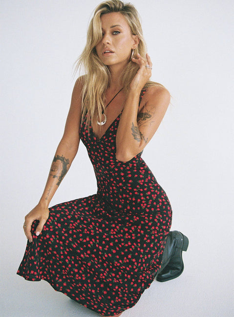 Nellie Maxi Dress | Red Floral | Black | Womens | Princess Polly Nellie Maxi Dress | Red Floral | Black | Womens | Princess Polly