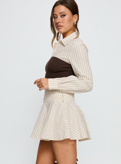 Belva Corset Shirt Mini Dress Brown Stripe Belva Corset Shirt Mini Dress Brown Stripe