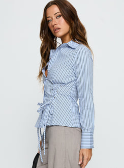 Sunisa Tie Detail Long Sleeve Top Blue Stripe