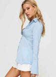 Long sleeve satin shirt Classic collar, v-neckline, button fastening at front, flared cuff with slit