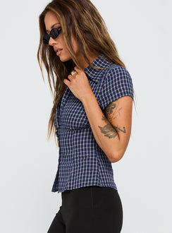 Cottesloe Blouse Top Navy Check