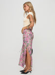   side view of model wearing Princess Polly Rinaldie Maxi Skirt Pink Multi Maxi 