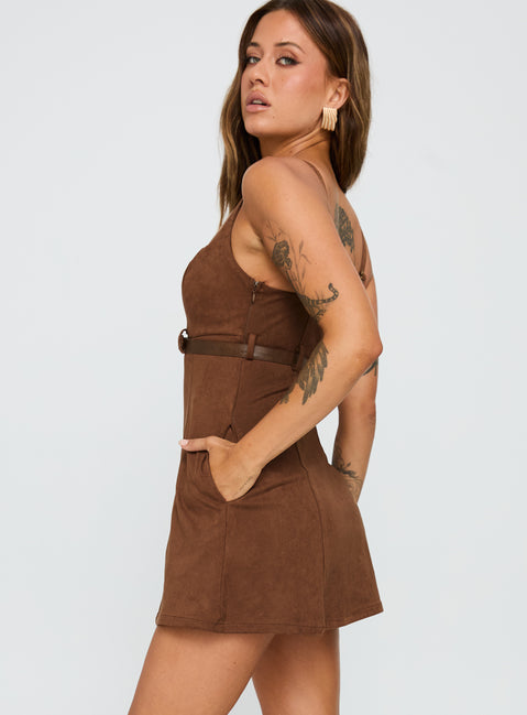 Way Back In Faux Suede Mini Dress Brown | Princess Polly Way Back In Faux Suede Mini Dress Brown | Princess Polly