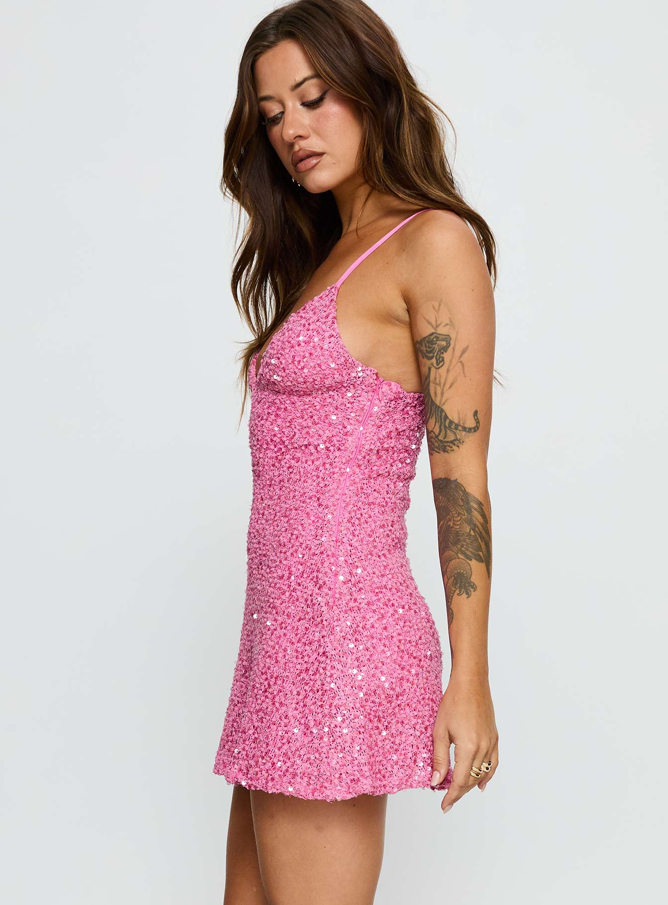 Feel The Vibrations Sequin Mini Dress Hot Pink | Princess Polly Feel The Vibrations Sequin Mini Dress Hot Pink | Princess Polly