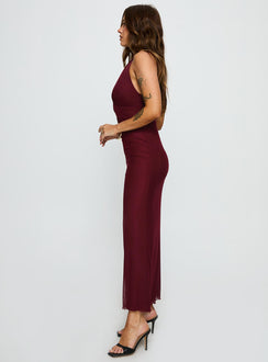 burgundy keyhole dress A Line Keyhole Burgundy Satin Slit Sweetheart Prom Dresses