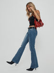 Flared jeans  Wide-leg jeans, mid-rise fitting, mid-wash denim, belt looped waist, button and zip fastening, classic five pocket design, branded logo at back, lined detailing throughout Non-stretch, unlined 