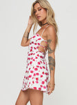 Mini dress Floral print, cross over back detail, invisible zip fastening Non-stretch material, fully lined  Princess Polly Lower Impact 