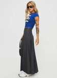   side view of model wearing Princess Polly Boss Girl Maxi Skirt Slate Maxi 