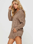 Princess Polly V-Neck  Verno Cable Knit Sweater Dress Oatmeal
