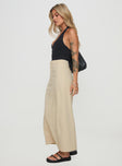   side view of model wearing Princess Polly Romeria Maxi Skirt Beige Maxi 