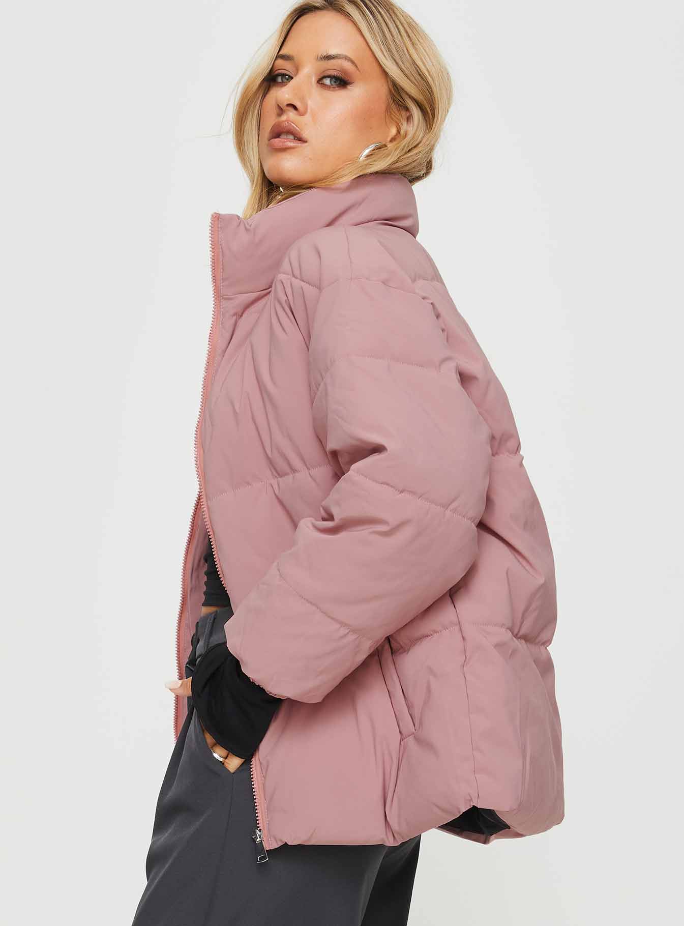 Dusty pink puffer outlet jacket