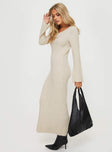 Princess Polly Scoop Neck  Malletti Long Sleeve Maxi Dress Beige