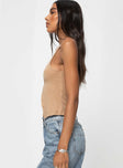 Tank top, slim fitting Knit material, keyhole cut-out at front, split hem