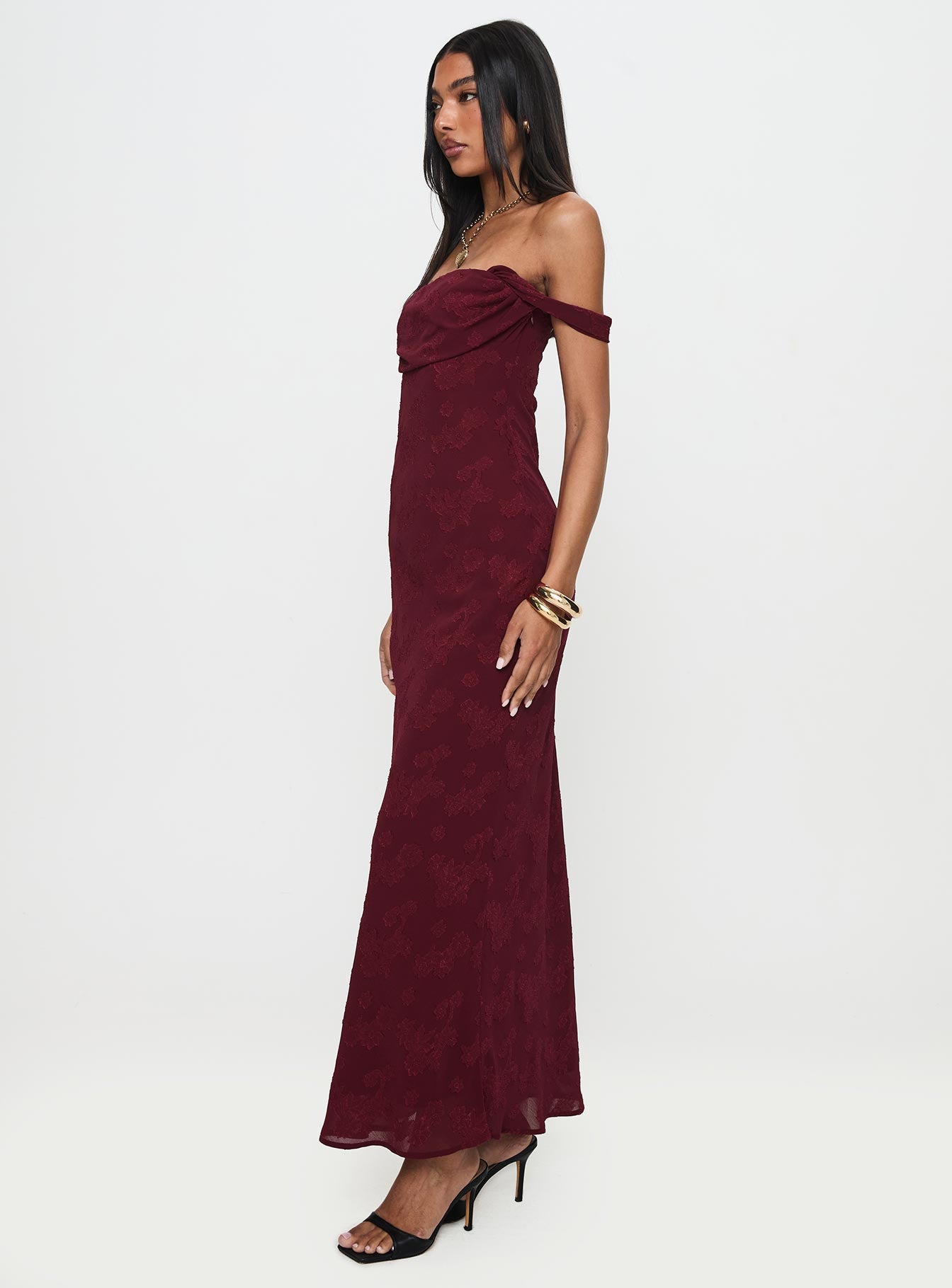 Azura Off The Shoulder Maxi Dress Burgundy | Princess Polly Azura Off The Shoulder Maxi Dress Burgundy | Princess Polly