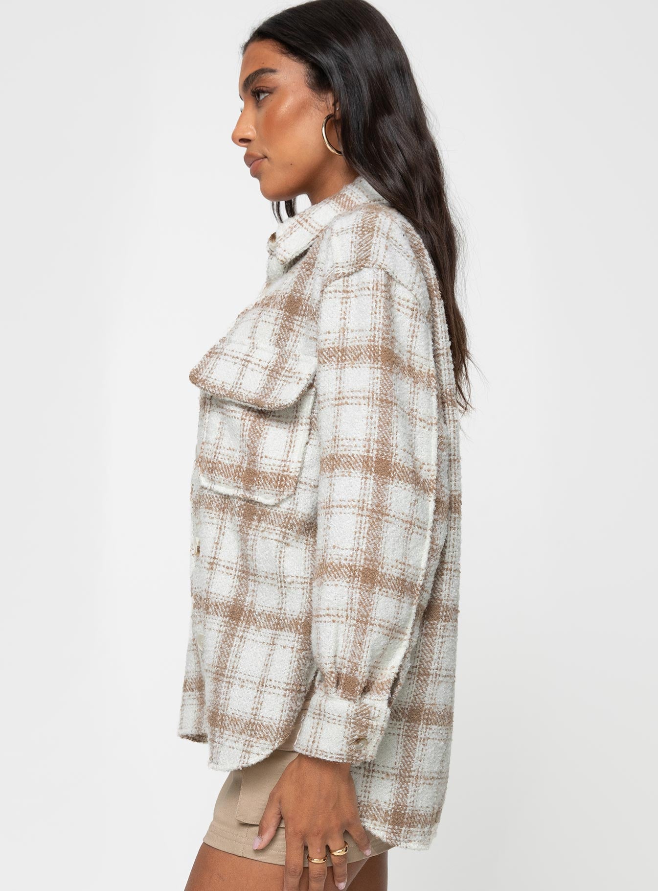 Plaid shacket, oversized fit Classic collar, button fastening, chest pockets, single button cuff