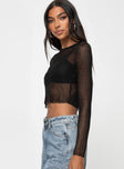 Sheer long sleeve top Crew neck Good stretch, unlined 