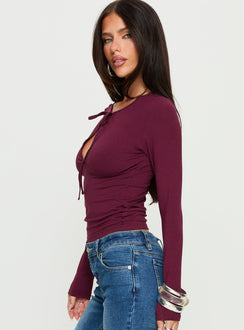 Yubin Keyhole Long Sleeve Jersey Top Deep Purple