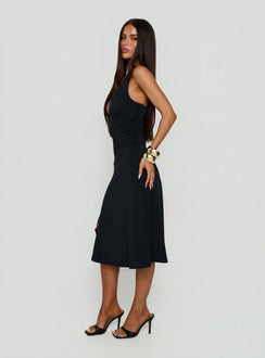 Zevani Plunge Halter Midi Dress Black