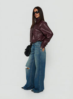 Ramos Low Rise Wide Leg Distressed Jeans Dark Indigo