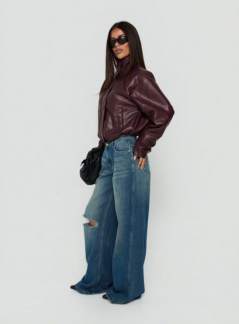 Ramos Low Rise Wide Leg Distressed Jeans Dark Indigo