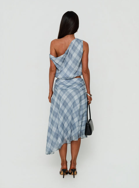 Sabbine Asymmetrical Midi Skirt Blue Check