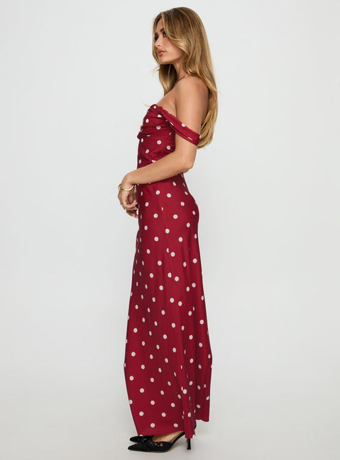 maxi red polka dot dress Frankie Polka Dot Drop Waist Maxi Dress - Red/combo