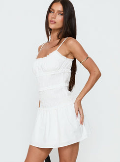 Heaven Estate Shirred Mini Dress White