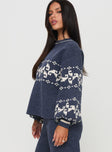 side view of model wearing Princess Polly Alpine Sweater Navy / Cream Long 