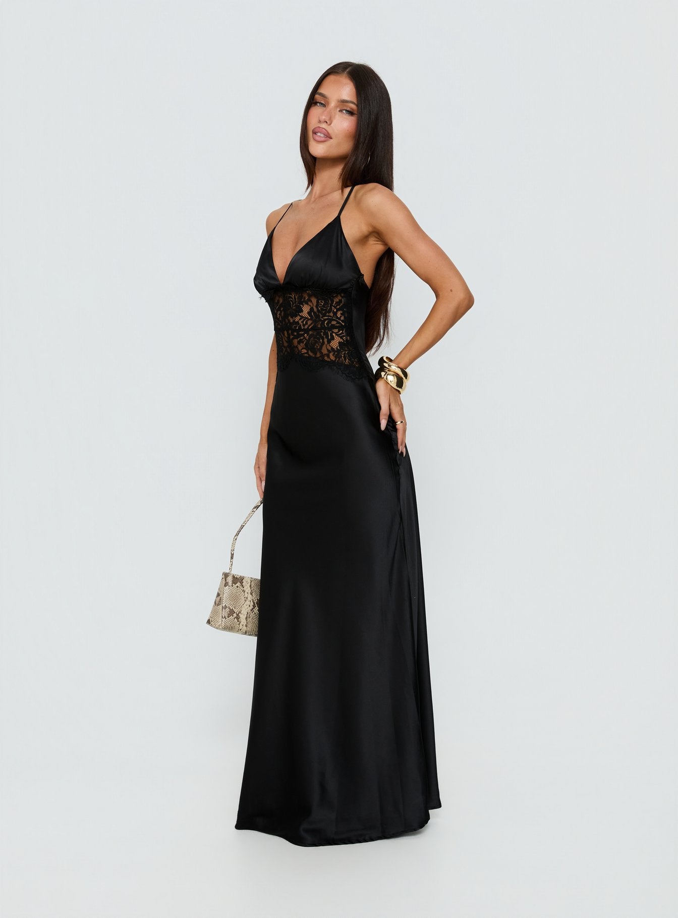 Klairee Halter Lace Maxi Dress Black