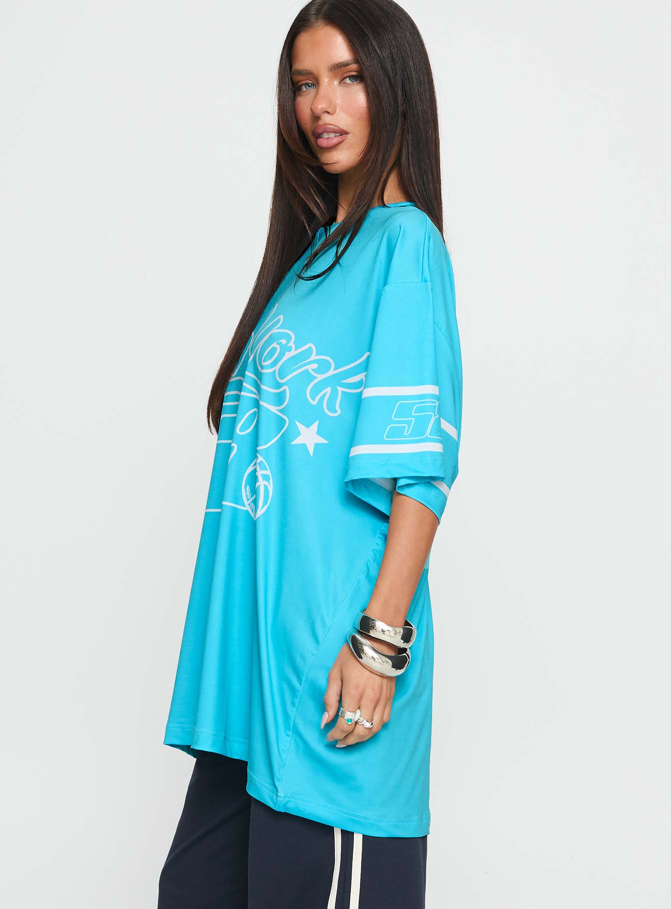New Yorker 58 Graphic Jersey Top Blue | Princess Polly