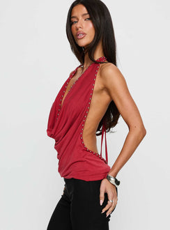 Khoda Studded Halter Top Burgundy