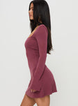 Back In Time Long Sleeve Mini Dress Burgundy