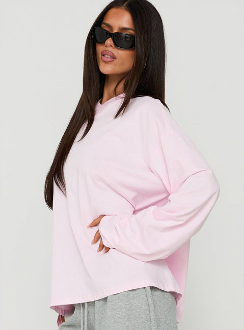 Settle Down Long Sleeve V Neck Top Soft Pink
