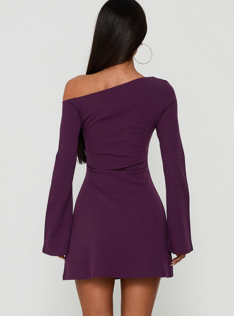 Adrietta Long Sleeve Off Shoulder Mini Dress Plum Noir