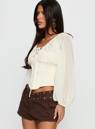 Gypsie Blouson Long Sleeve Corset Top Antique White
