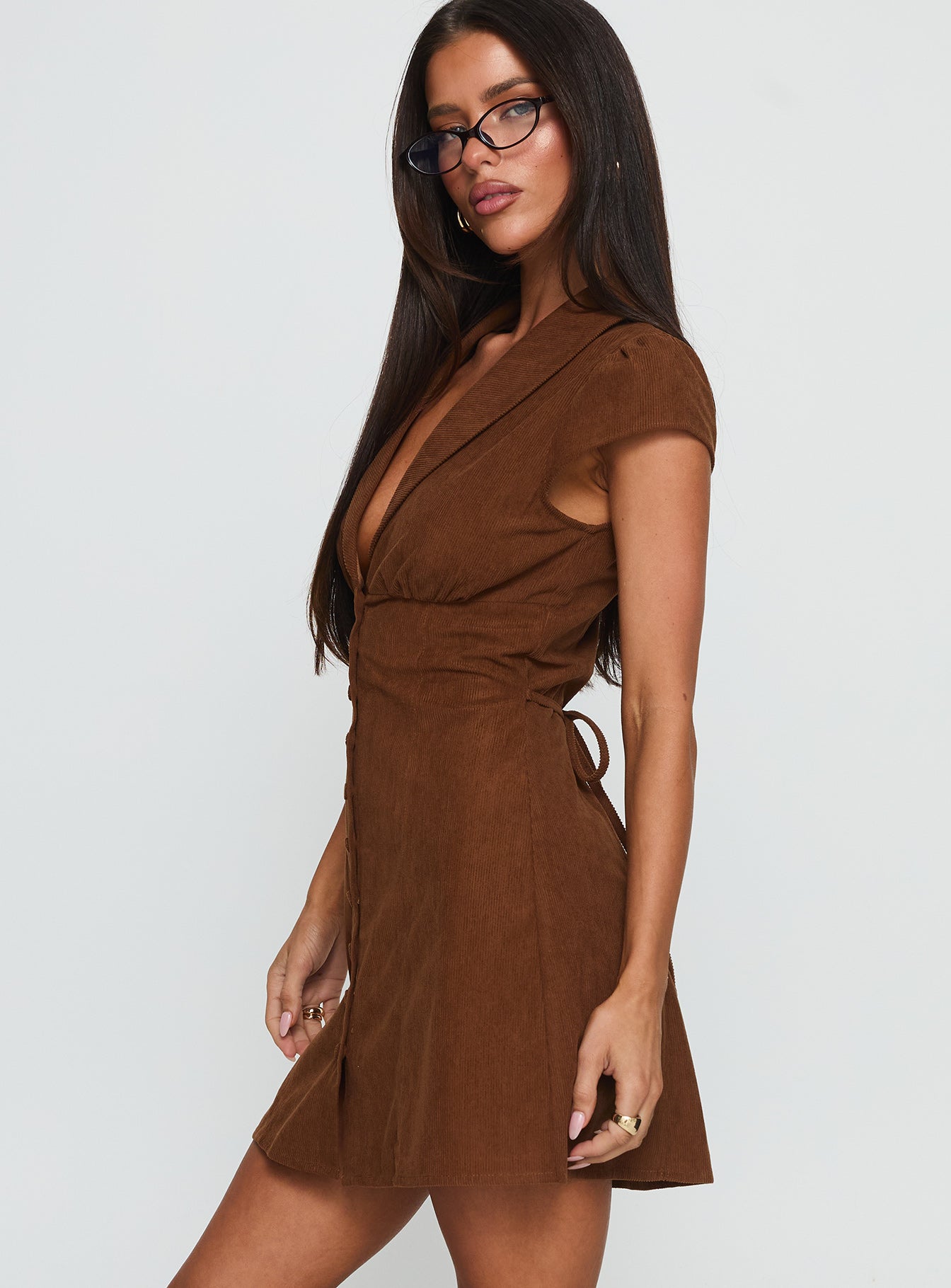 Magdalene Corduroy Button Down Mini Dress Chocolate