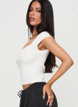 side view of model wearing Princess Polly Merris Knit Top White Short Sleeves Square Neck 