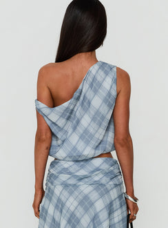 Sabbine Off Shoulder Top Blue Check