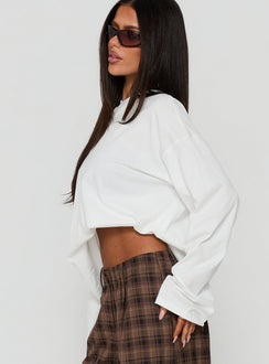 Settle Down Long Sleeve V Neck Top White