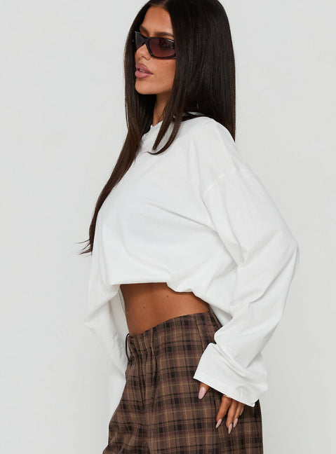 Settle Down Long Sleeve V Neck Top White