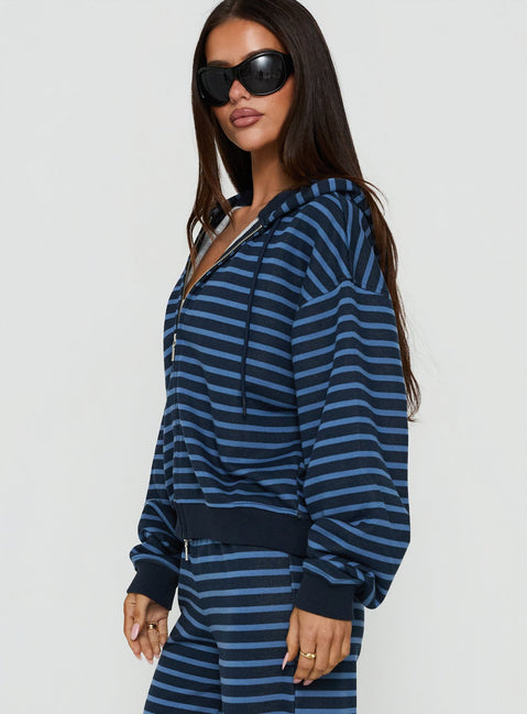 Delaeni Zip Through Hoodie Blue Stripe