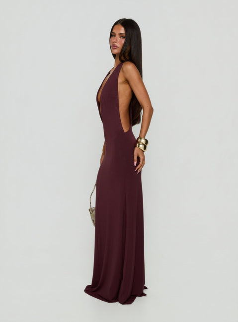 Think About Me Plunge Neck Racerback Maxi Dress Plum