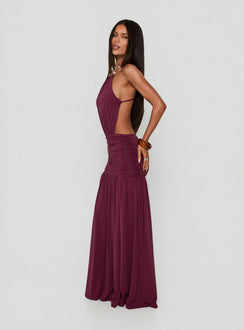 Tykaia Low Back Halter Maxi Dress Berry
