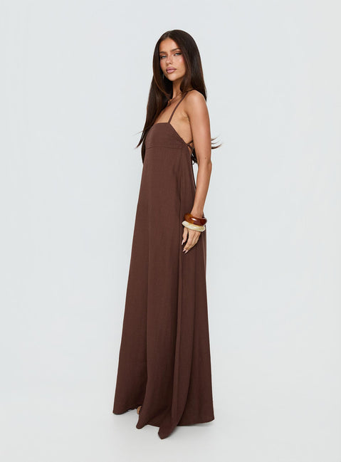 Solie Tie Back Maxi Dress Chocolate