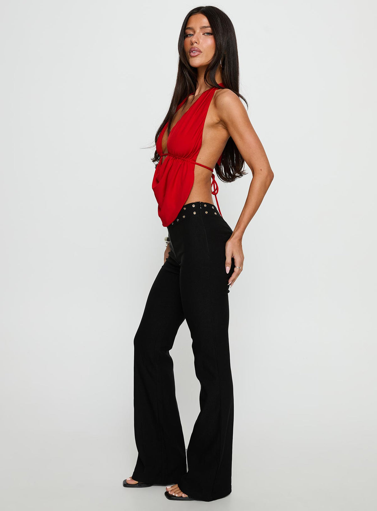 Yevina Eyelet Flare Pant Black Tall