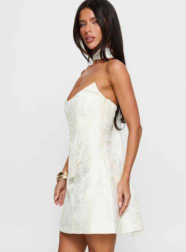 Pearla Strapless Scarf Mini Dress Ivory