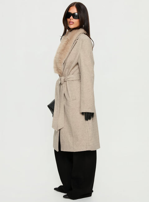 Hallyn Faux Fur Collar Coat Beige