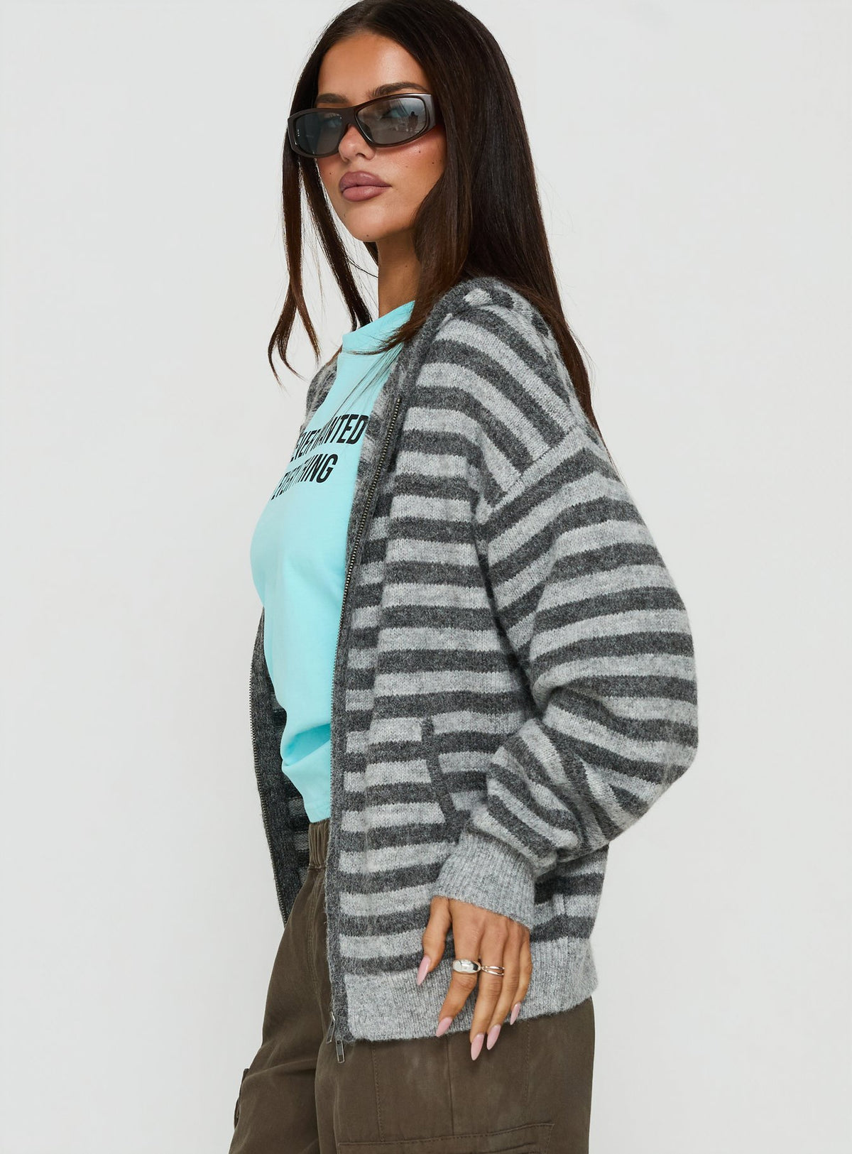 Aubry Oversized True Knit Hoodie Grey Stripe