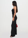 side view of model wearing Princess Polly Socialista Pinstripe Pant Black Low Rise Pants 